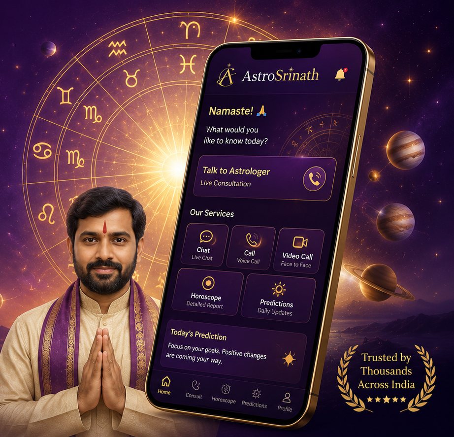 A Astro Srinath astrologer beside the app's consultation screen
